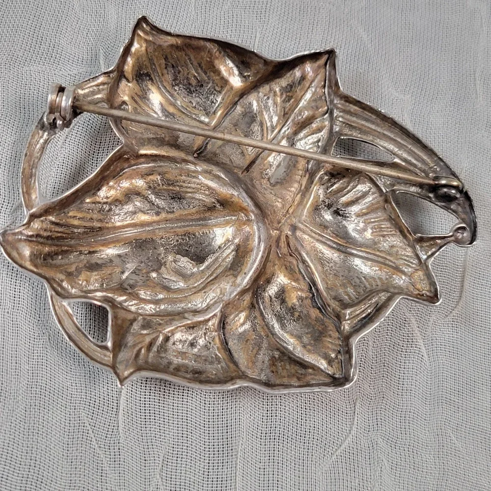 Vintage Sterling Silver Dimensional Floral Leaf Brooch Pin 11.45g